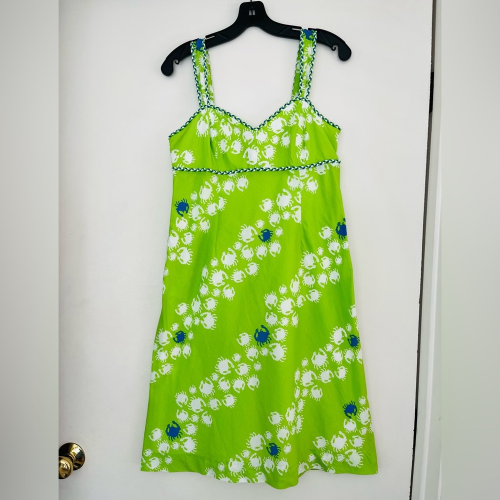 EUC Lilly Pulitzer lime green crab print Barefoot dress 8 6